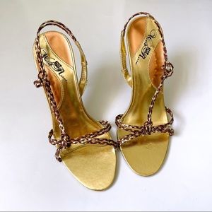 Strappy Sandals with Metallic Heels Crystal Embellished for Prom or Going Out